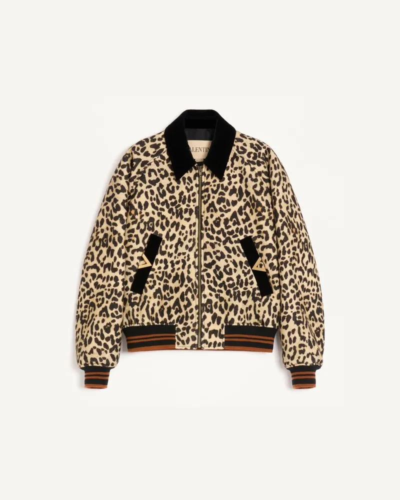 Valentino Garavani Bomber Valentino In Drap Di Lana Con Vgold Su Tasche Laterali Uomo ANIMALIER Animalier