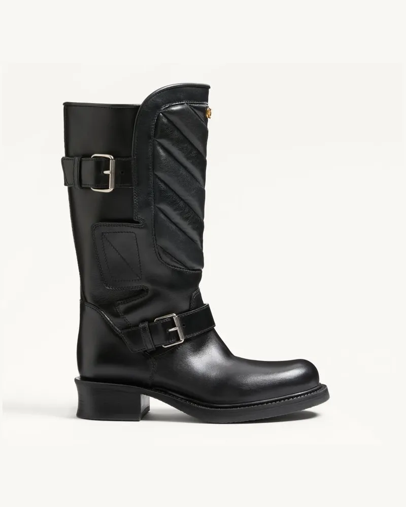 Valentino Garavani Biker Rayons In Vitello E Nappa Motivo Chevron 40Mm Donna NERO Nero