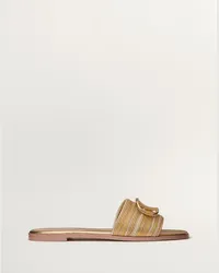 Valentino Garavani SANDALO SLIDE VLOGO SIGNATURE METALLIZZATO CON RICAMO CORNELY Donna ORO Oro