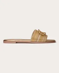 Valentino Garavani SANDALO SLIDE VLOGO SIGNATURE METALLIZZATO CON RICAMO CORNELY Donna ORO Oro