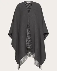 Valentino Garavani PONCHO DOUBLE TOILE ICONOGRAPHE IN LANA, SETA E CACHEMIRE Donna GRIGIO/GRIGIO SCURO Grigio