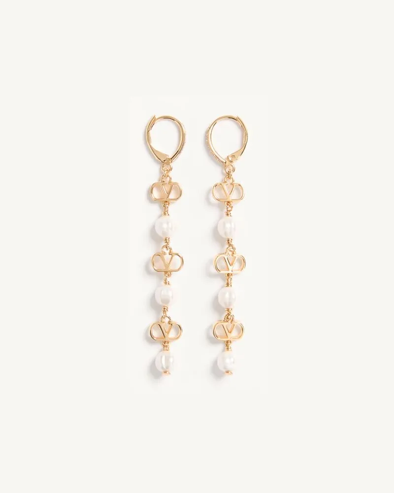 Valentino Garavani Orecchini VLogo Signature in Metallo, Perle in Vetro e Cristalli Swarovski Donna ORO/CREMA/CRYSTAL Oro