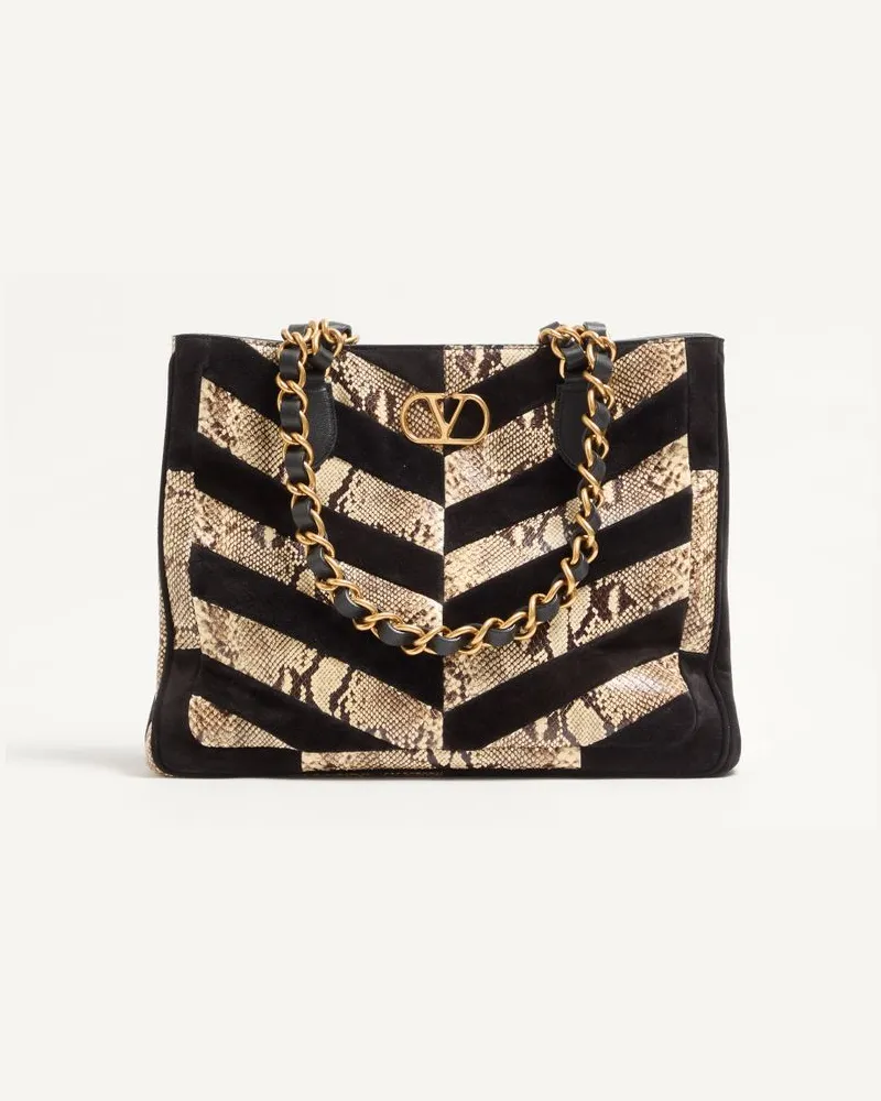 Valentino Garavani Borsa Shopping Valentino Garavani Laseine In Pitone E Suede Motivo Chevron Donna BEIGE/NERO Beige