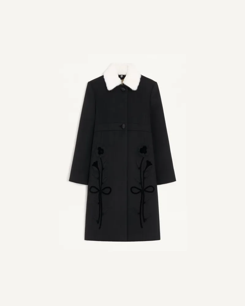 Valentino Garavani Cappotto In Compact Drap Ricamato Donna NERO/BIANCO Nero