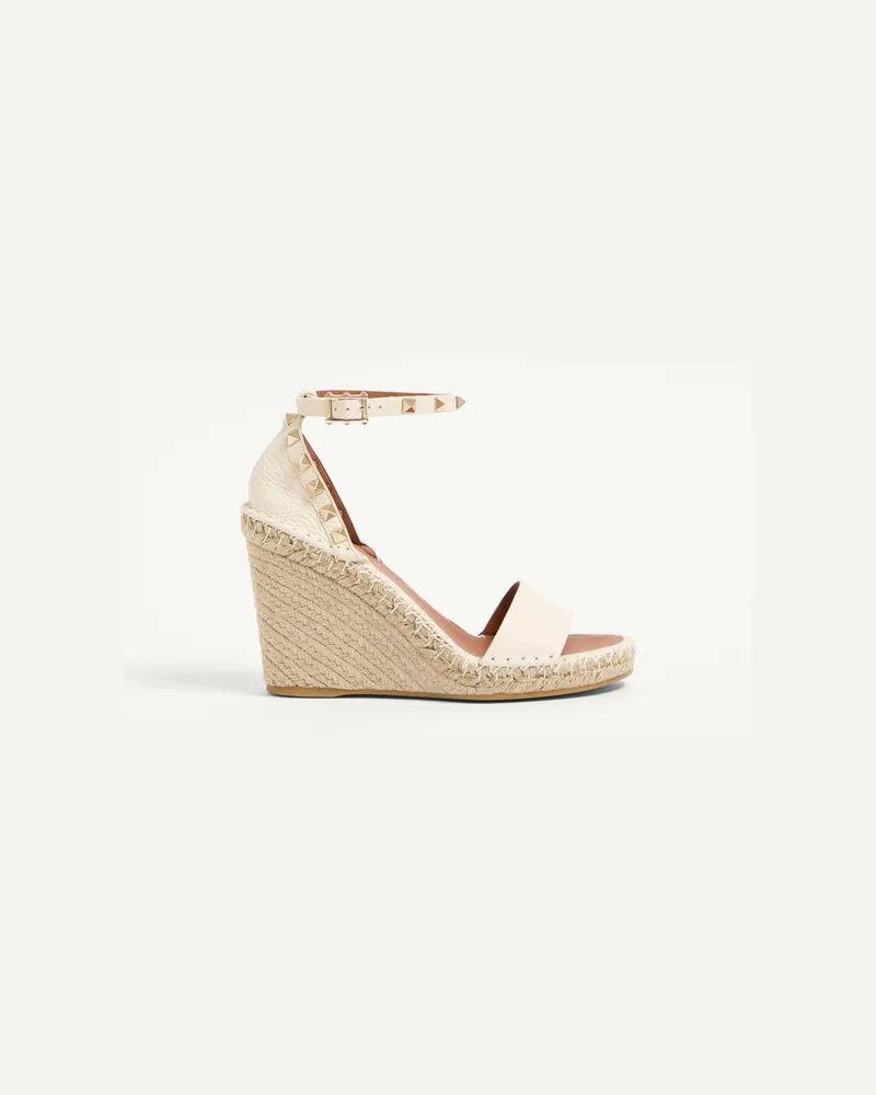 Valentino Garavani Sandalo Zeppa Rockstud Double In Vitello Granato 105Mm Donna AVORIO Avorio