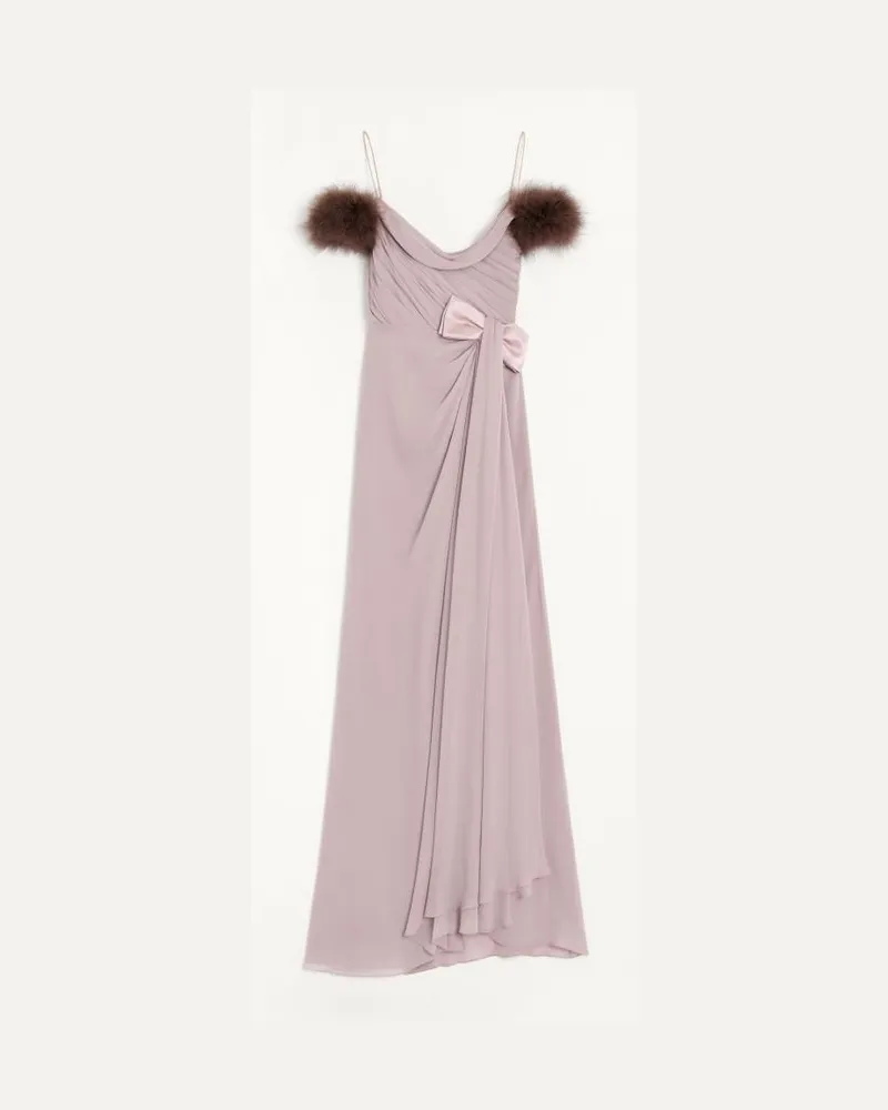 Valentino Garavani Abito Lungo In Light Georgette Con Piume Donna LILLA Lilla