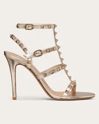 Valentino Garavani SANDALO ROCKSTUD IN VITELLO METALLIZZATO CON CINTURINI 100MM Donna SKIN Skin