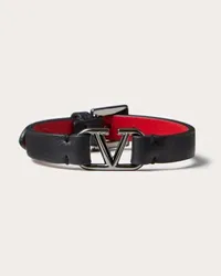 Valentino Garavani BRACCIALE VLOGO SIGNATURE IN PELLE Uomo NERO/ROUGE PUR Nero