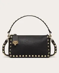 Valentino Garavani BORSA PICCOLA A TRACOLLA ROCKSTUD IN VITELLO GRANATO Donna NERO Nero