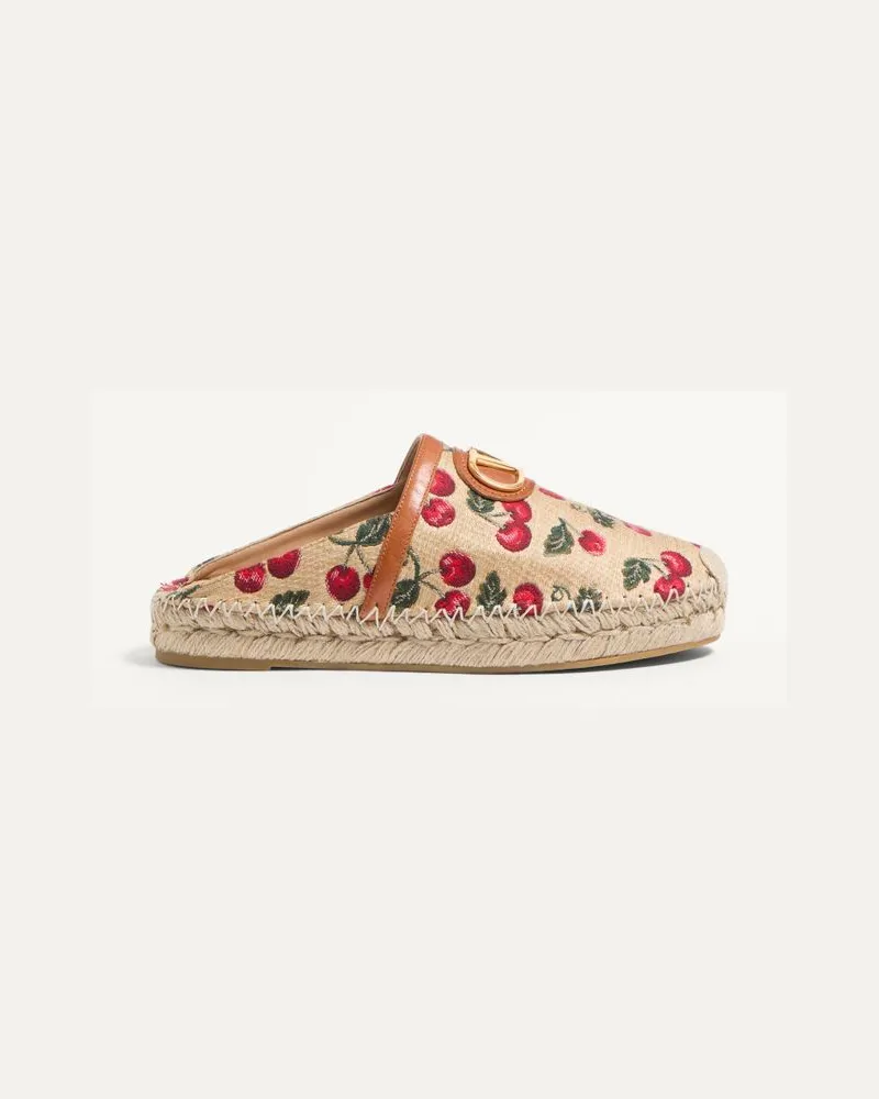 Valentino Garavani Mule VLogo Signature In Rafia Jacquard Con Motivo Cherryfic 25Mm Donna NATURALE/ROSSO Naturale
