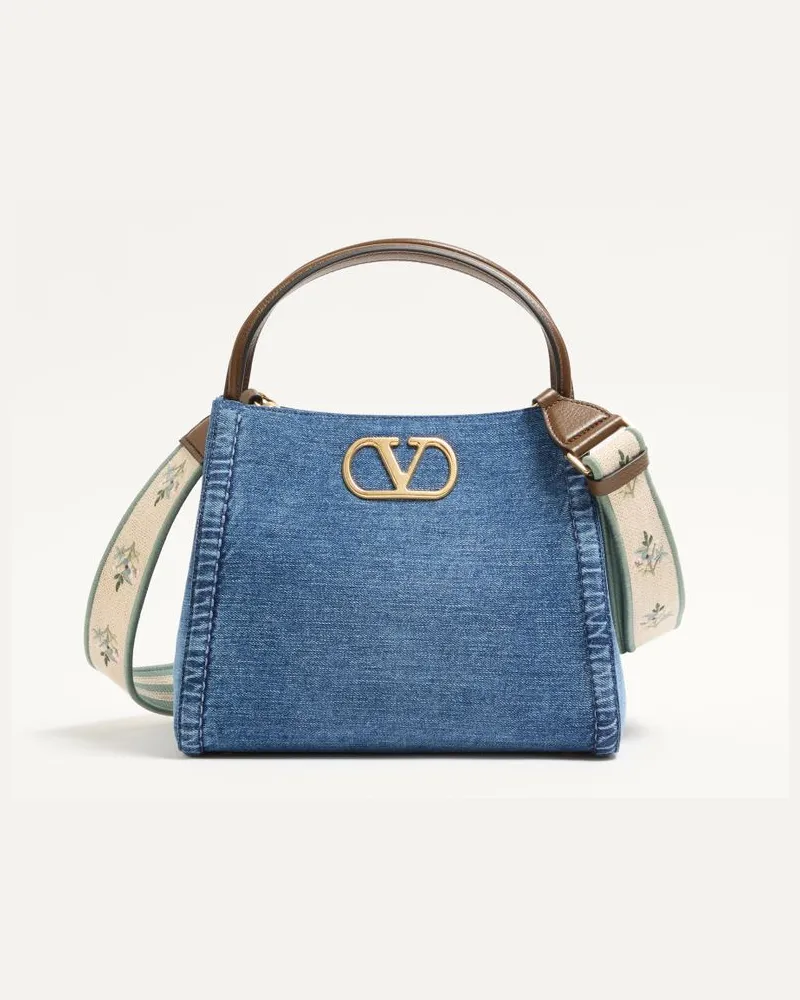 Valentino Garavani Borsa A Mano Media Valentino Garavani Alltime In Denim Con Tracolla Nastro Ricamato Donna DENIM Denim