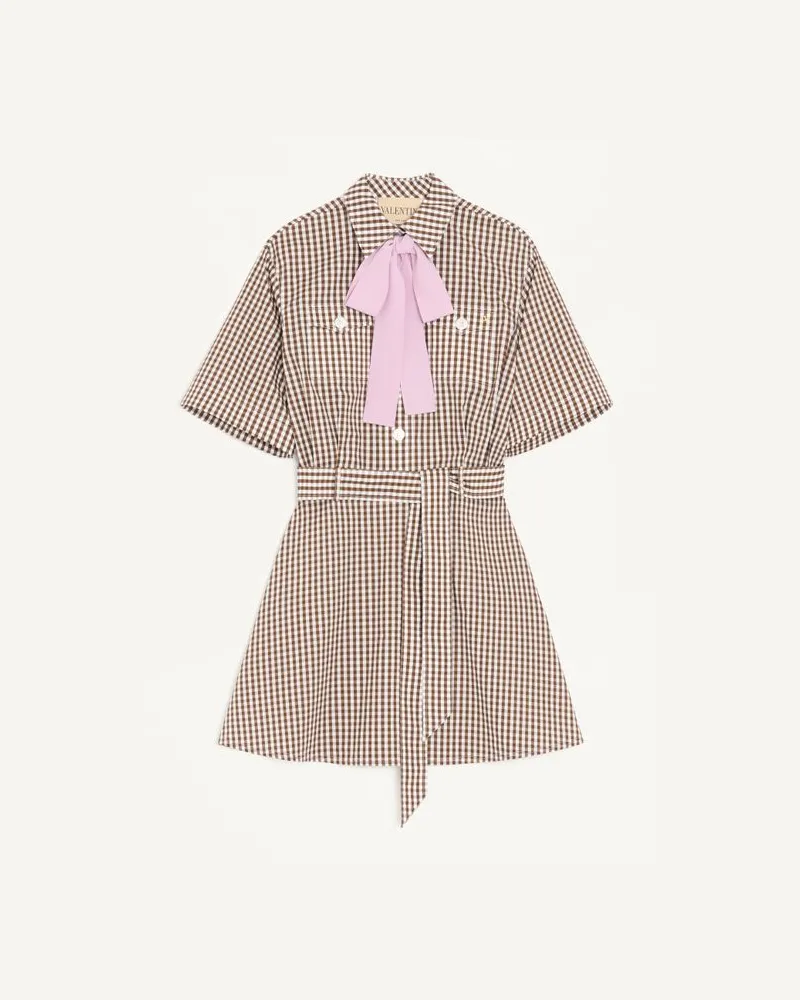 Valentino Garavani Abito Corto In Cotton Vichy Donna CHOCOLATE/AVORIO Chocolate