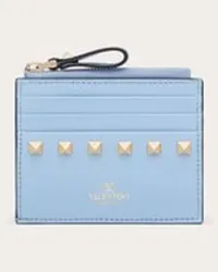 Valentino Garavani PORTACARTE ROCKSTUD IN VITELLO CON ZIP Donna AZZURRO Azzurro