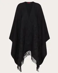 Valentino Garavani PONCHO 3D FLOWERS IN MISTO LANA Donna NERO Nero