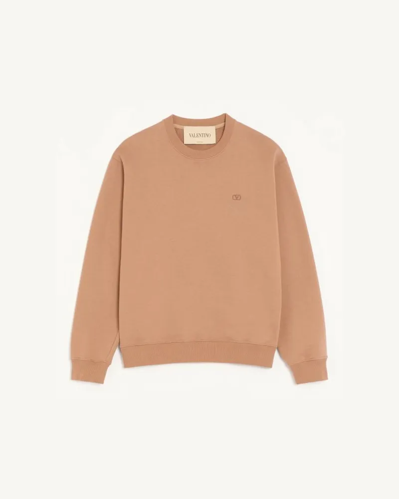 Valentino Garavani Felpa Valentino in cotone con ricamo VLogo Uomo BEIGE Beige