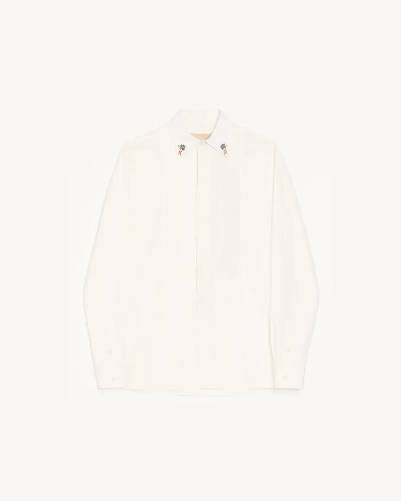 Valentino Garavani Camicia Valentino In Popeline Di Cotone Con Plastron Plissettato E Ricami Sul Colletto Uomo BIANCO Bianco