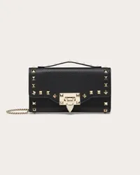 Valentino Garavani PORTAFOGLIO CON CATENA ROCKSTUD IN VITELLO GRANATO Donna NERO Nero