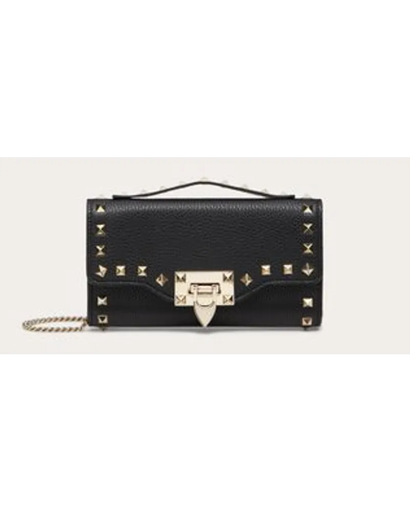 Valentino Garavani PORTAFOGLIO CON CATENA ROCKSTUD IN VITELLO GRANATO Donna NERO Nero