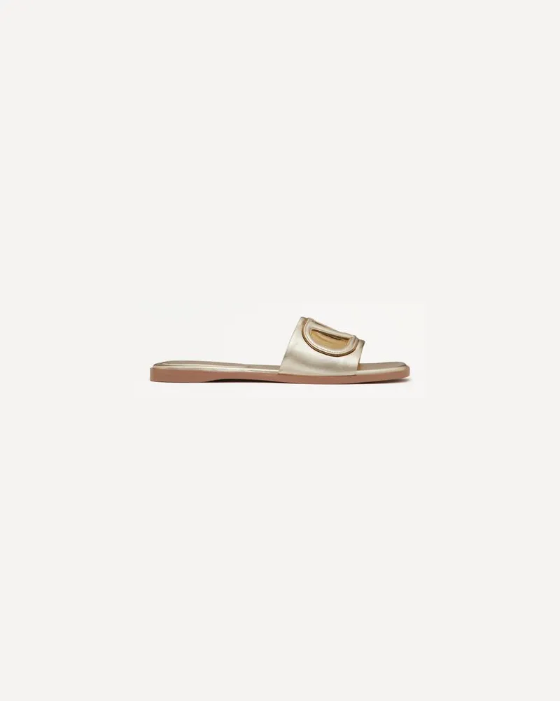 Valentino Garavani Sandalo Slide Vlogo Cut-Out In Nappa Laminata Donna PLATINO/ANTIQUE BRASS 40.5 