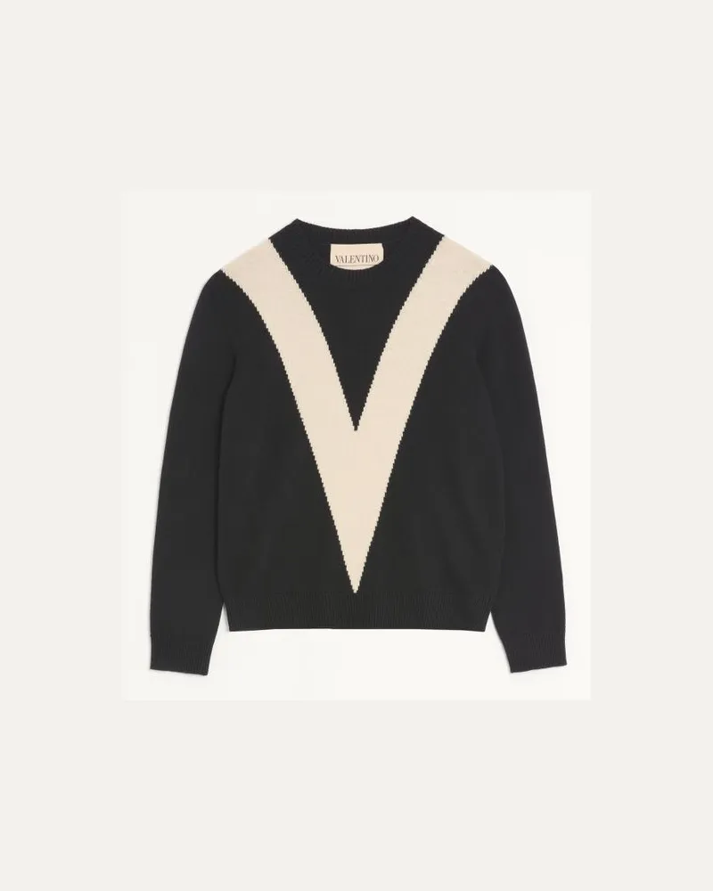 Valentino Garavani Maglia Valentino In Lana Con V Intarsiata Uomo NERO/BURRO Nero