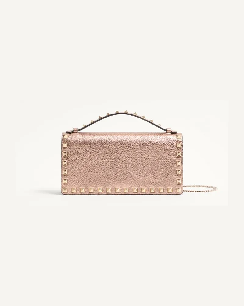 Valentino Garavani Portafoglio Con Catena Rockstud In Vitello Granato Laminato Donna ROSE CANNELLE Rose