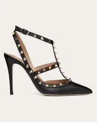 Valentino Garavani DÉCOLLETÉ ROCKSTUD IN VITELLO GRANATO CON CINTURINI 100MM Donna NERO Nero