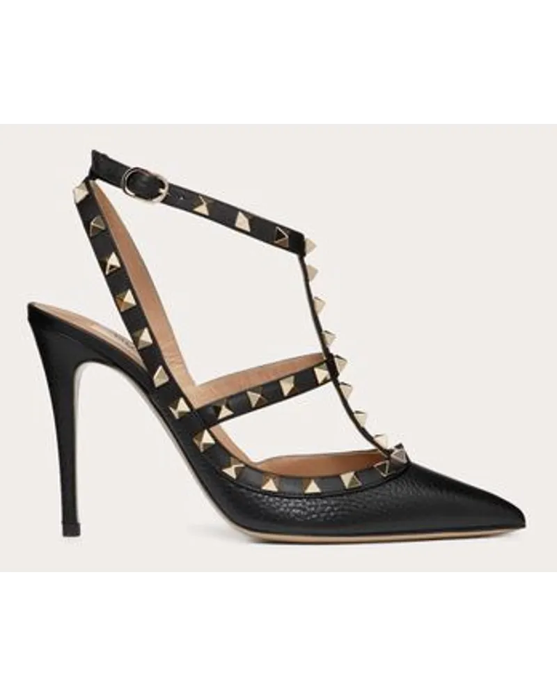 Valentino Garavani Décolleté Rockstud In Vitello Granato Con Cinturini 100Mm Donna NERO Nero