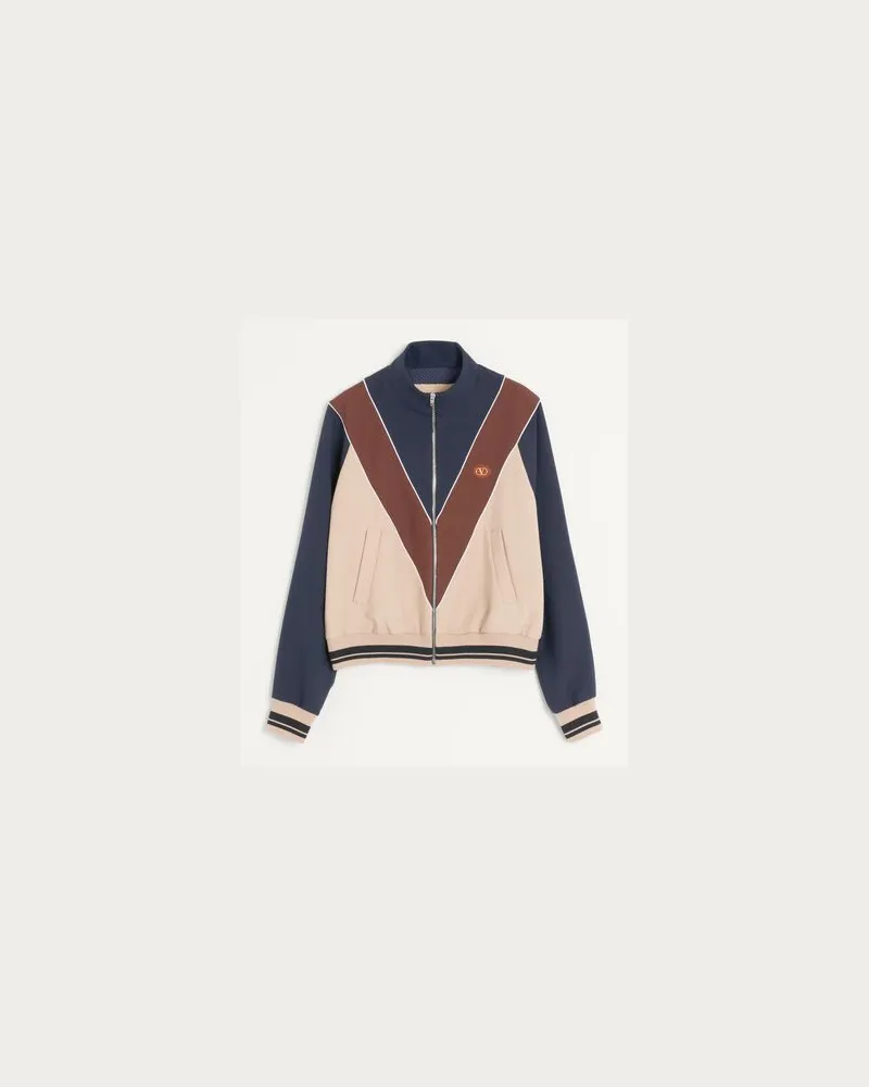 Valentino Garavani Felpa Valentino in nylon con zip e V intarsiata Uomo BLU/NOCCIOLA/BURRO XL 