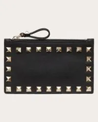 Valentino Garavani PORTACARTE CON ZIP ROCKSTUD IN VITELLO Donna NERO Nero