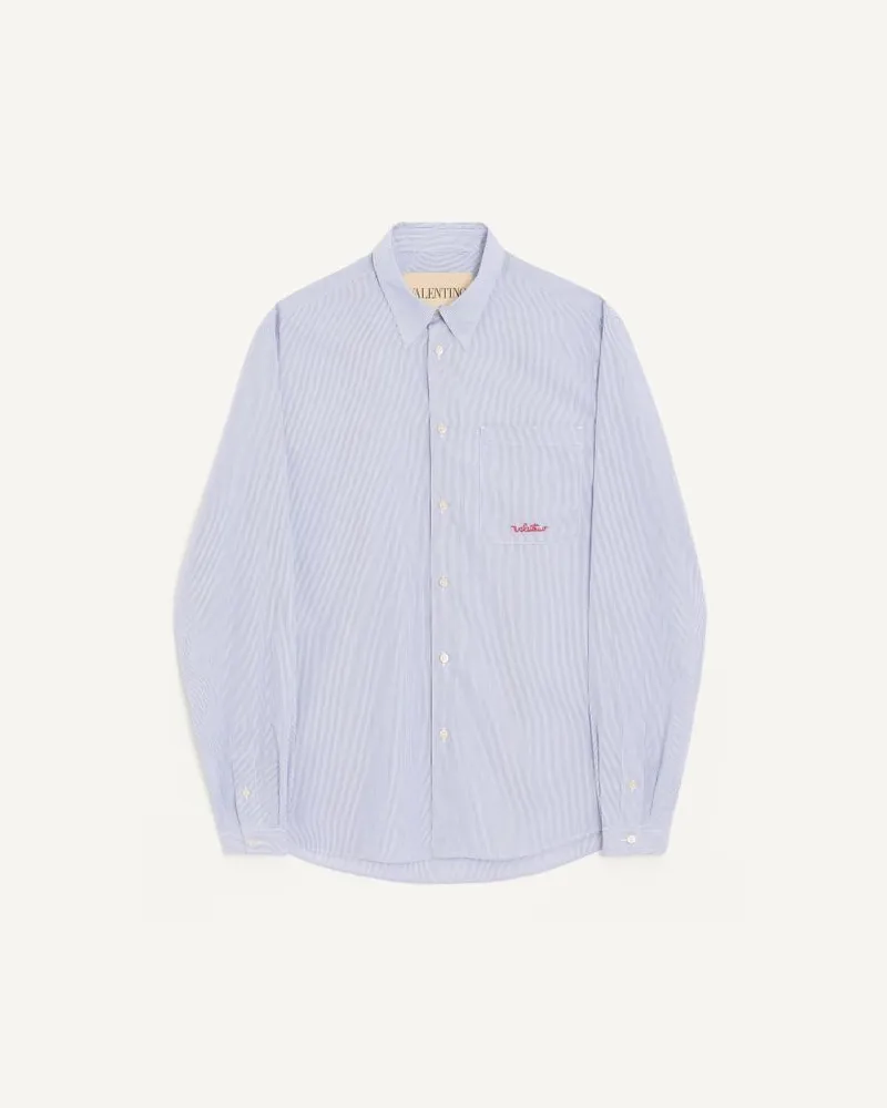 Valentino Garavani Camicia Valentino in cotone a righe con ricamo Valentino Uomo AZZURRO/BIANCO Azzurro