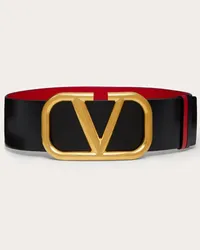 Valentino Garavani CINTURA REVERSIBILE VLOGO SIGNATURE IN VITELLO LUCIDO 70 MM Donna NERO/ROUGE PUR Nero