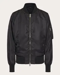 Valentino Garavani BOMBER IN NYLON CON BORCHIE ROCKSTUD UNTITLED SUL COLLO Uomo NERO Nero