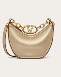 Valentino Garavani MINI HOBO VLOGO MOON BAG IN VITELLO GRANATO METALLIZZATO CON CATENA Donna ORO Oro