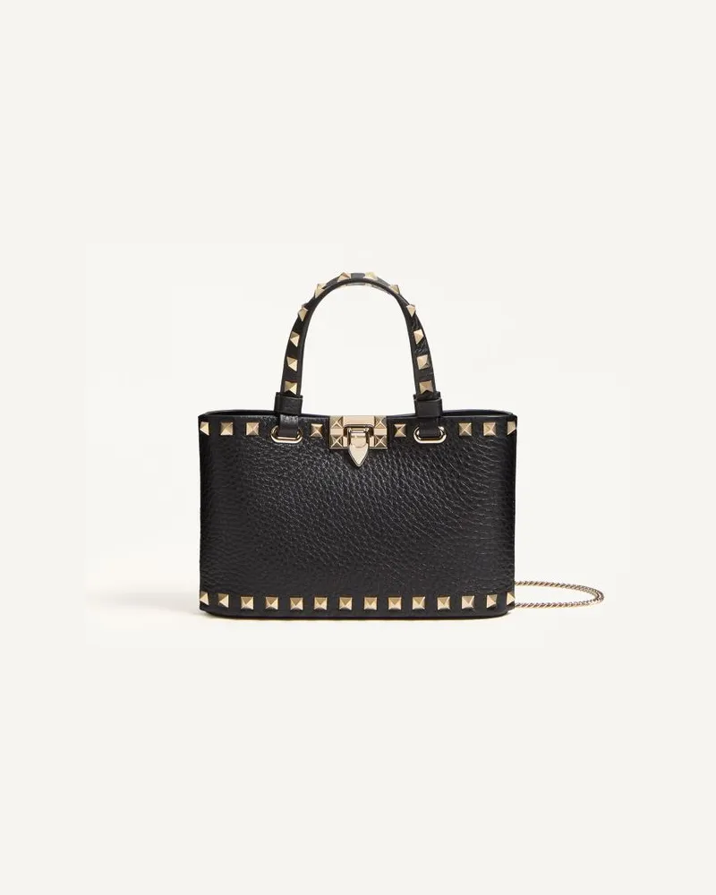 Valentino Garavani Mini Borsa Shopping Rockstud In Vitello Granato Donna NERO Nero