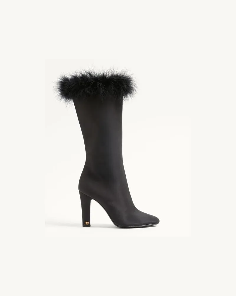 Valentino Garavani Stivale Hotty In Tessuto Shantung Con Piume 100Mm Donna NERO Nero