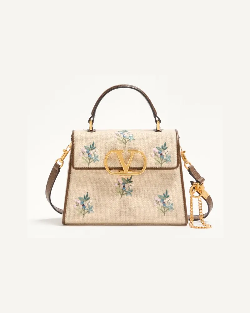 Valentino Garavani Borsa A Mano Piccola Valentino Garavani VSling In Lino Con Ricamo Donna NATURALE/MULTICOLOR Naturale