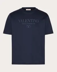 Valentino Garavani T-SHIRT GIROCOLLO IN COTONE CON STAMPA VALENTINO Uomo NAVY Navy