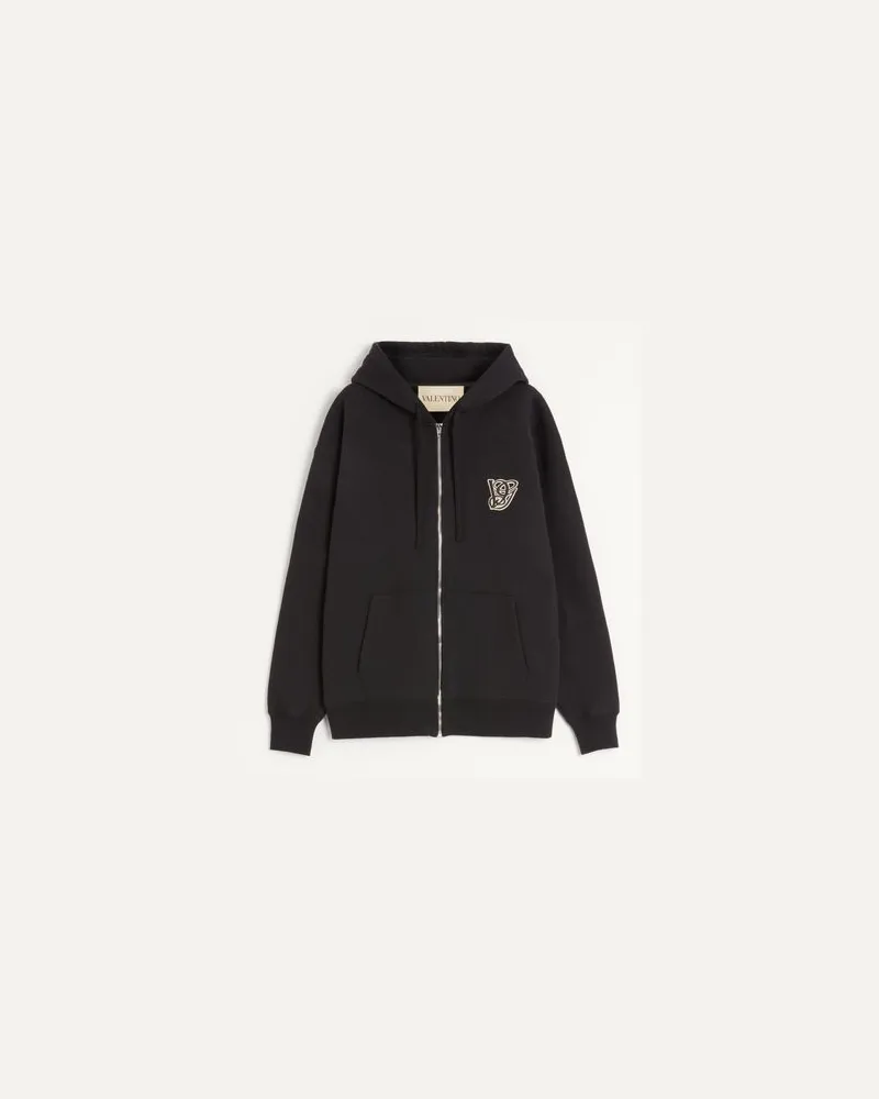 Valentino Garavani Felpa Con Cappuccio In Cotone Con Patch Vg Uomo NERO L 