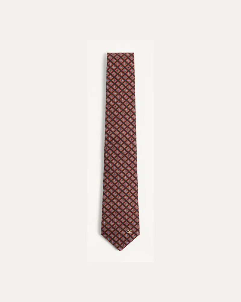 Valentino Garavani Cravatta Valentie In Cotone Jacquard Con Motivo Chamber E Dettaglio VLogo Signature Uomo NERO/ARANCIONE Nero