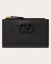 Valentino Garavani PORTACARTE VLOGO SIGNATURE IN VITELLO GRANATO CON ZIP Donna NERO Nero