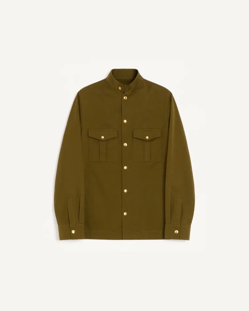 Valentino Garavani Giacca camicia Valentino in cotone cannetè con ricamo VLogo Uomo VERDE MILITARE Verde