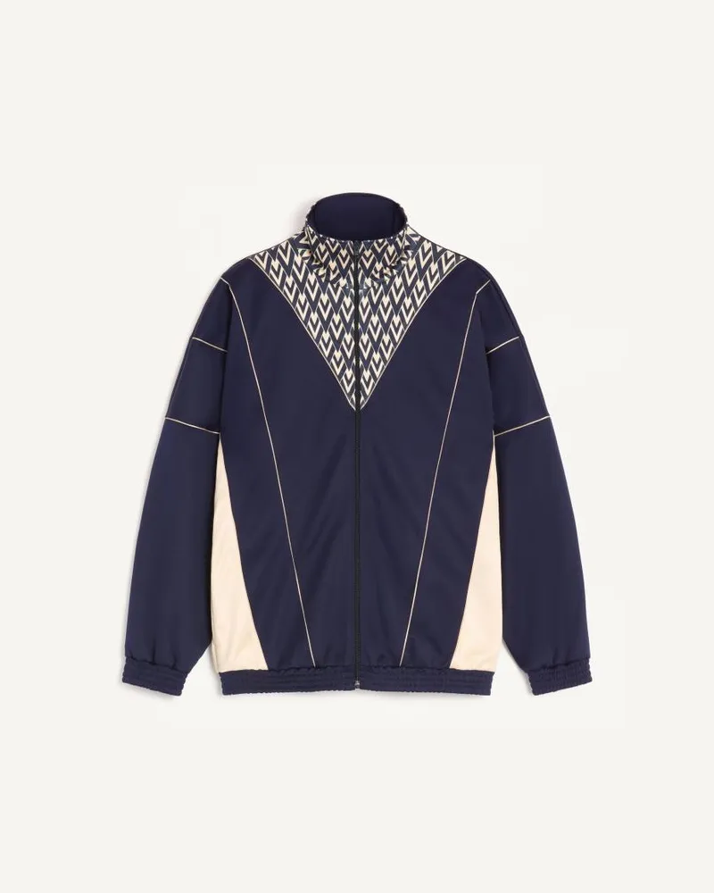 Valentino Garavani Felpa Valentino In Acetato Con Zip E Stampa Toute La V Intarsiata Uomo BLU/BURRO Blu