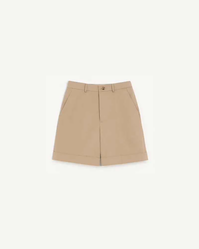 Valentino Garavani Bermuda Valentino in gabardina di cotone con ricamo VLogo e risvolto Uomo BEIGE Beige