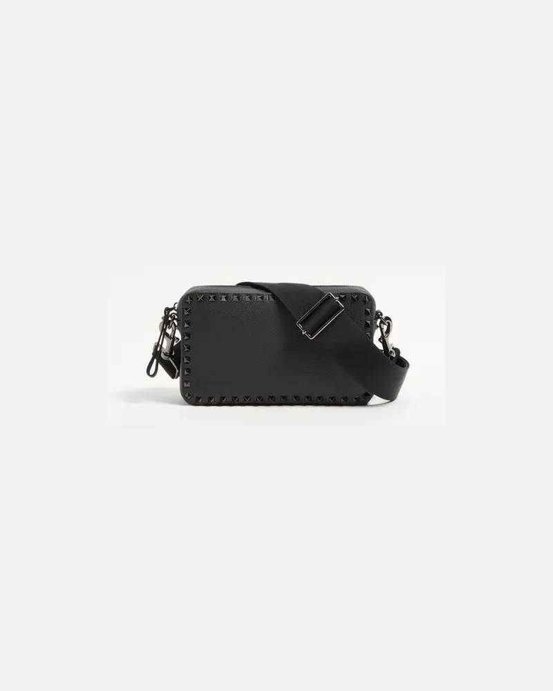 Valentino Garavani Borsa A Tracolla Rockstud In Vitello Granato Uomo NERO UNI 