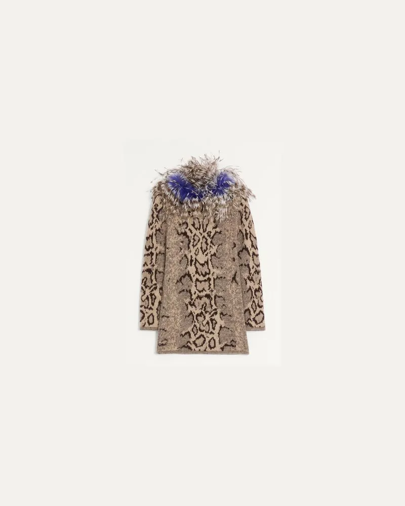 Valentino Garavani Abito In Cashmere Motivo Animalier Con Piume Donna ANIMALIER L 