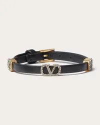 Valentino Garavani BRACCIALE VLOGO SIGNATURE GARAVANI IN PELLE E CRISTALLI Donna NERO Nero