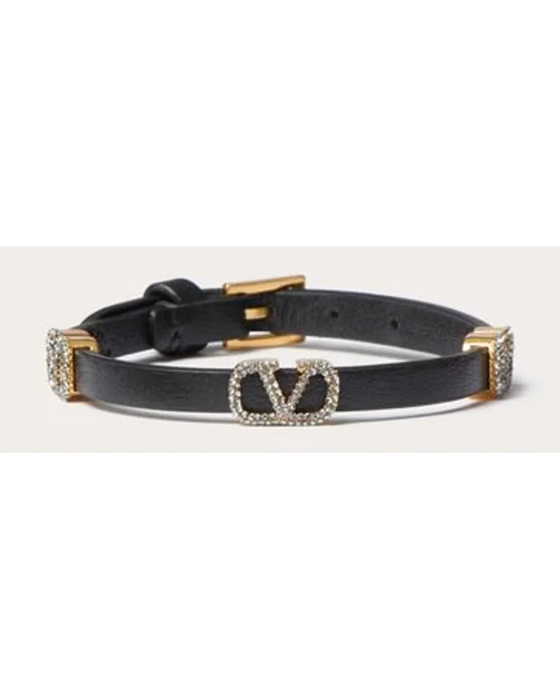 Valentino Garavani BRACCIALE VLOGO SIGNATURE GARAVANI IN PELLE E CRISTALLI Donna NERO Nero