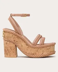 Valentino Garavani SANDALO ZEPPA VLOGO SUMMERBLOCKS IN NAPPA E TORCHON DI SETA 130MM Donna ROSE CANNELLE Rose