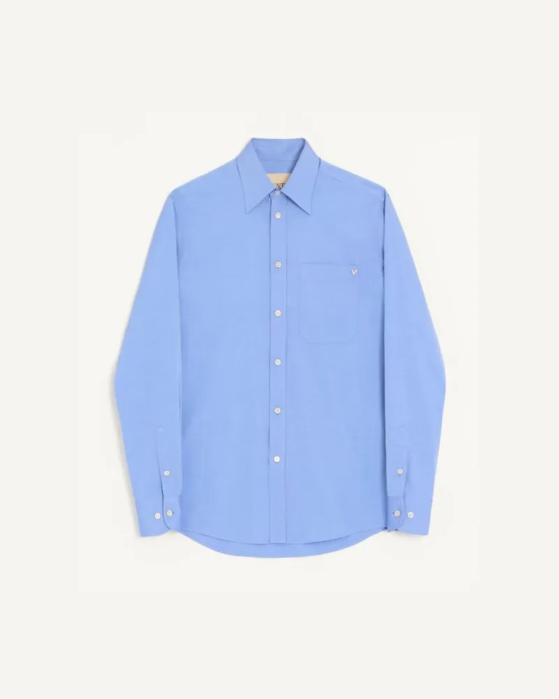 Valentino Garavani Camicia Valentino in oxford di cotone leggero con VGold Uomo BLU CHIARO Blu