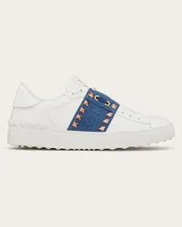 Valentino Garavani SNEAKER ROCKSTUD UNTITLED IN VITELLO CON BANDA IN DENIM Donna DENIM/BIANCO Denim